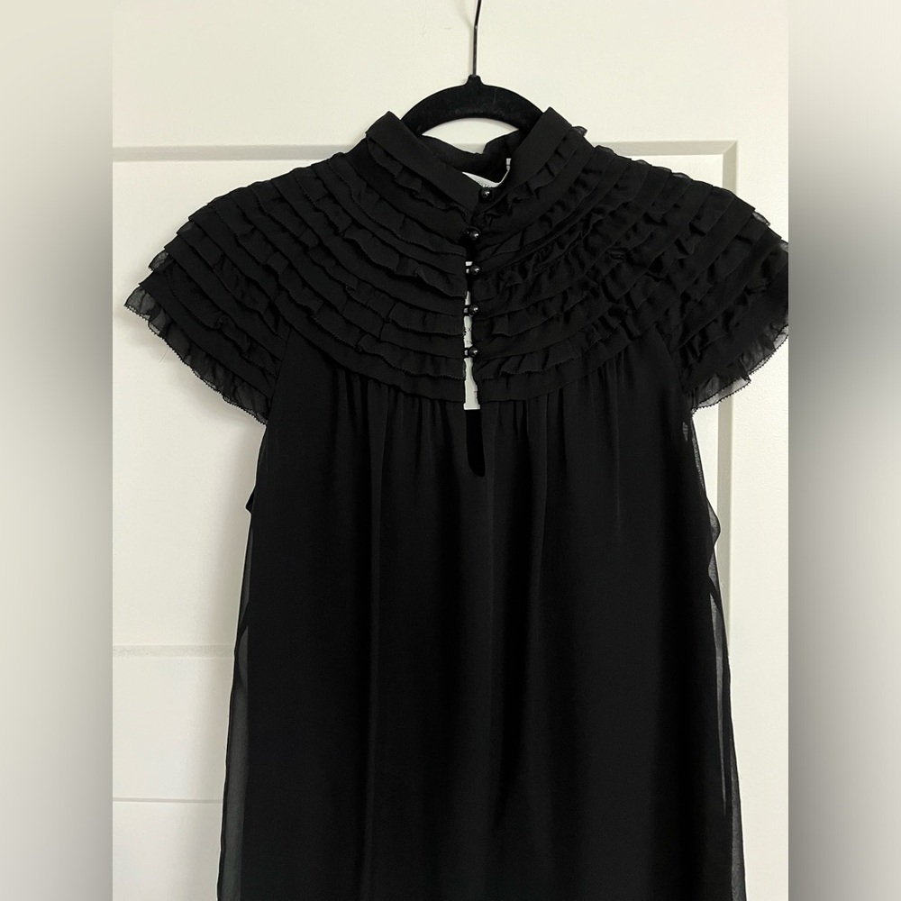 Diane Von Furstenberg Black Ruffled Blouse